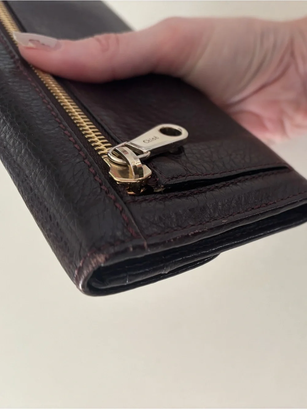 Chloé Dark Purple Textured Leather Metal Bow-Accent Wallet
